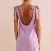 Add Shoulder Bow Option Linen Crew Neck Dress