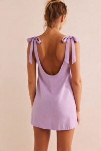 Add Shoulder Bow Option Linen Crew Neck Dress