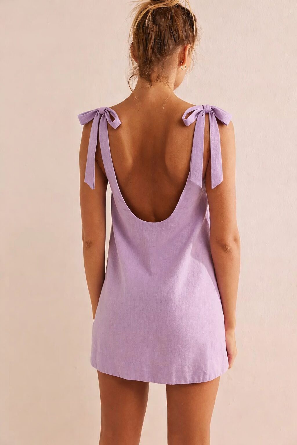 Add Shoulder Bow Option Linen Crew Neck Dress