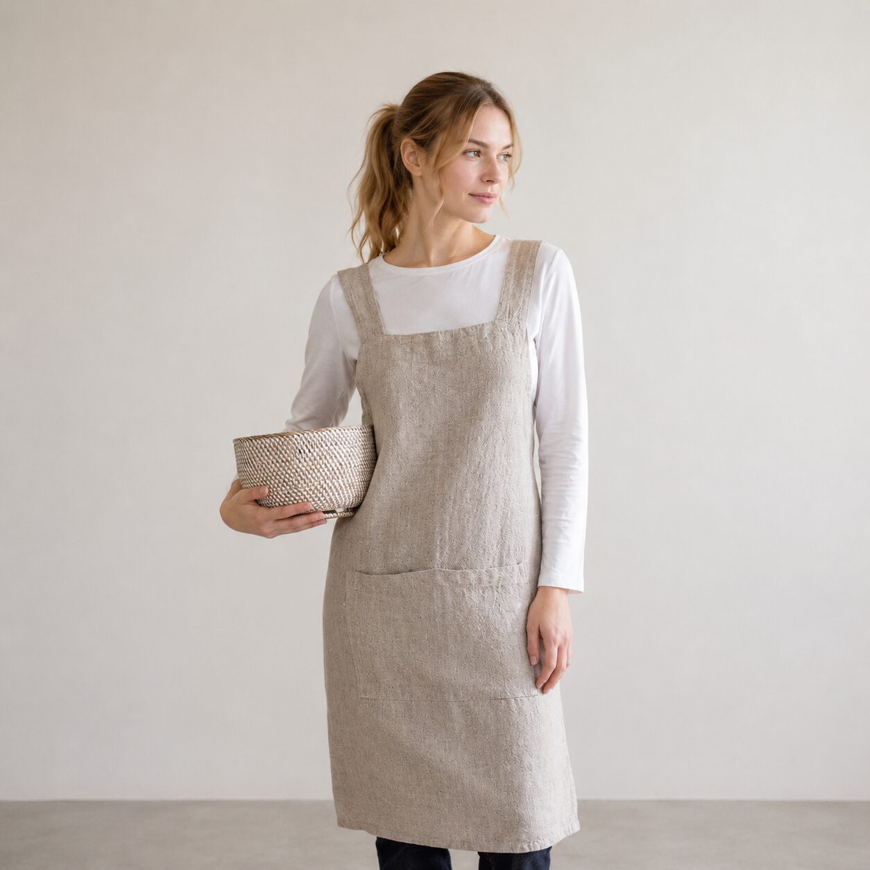 Cross Back Linen Apron Made in South Africa Oatmeal colour