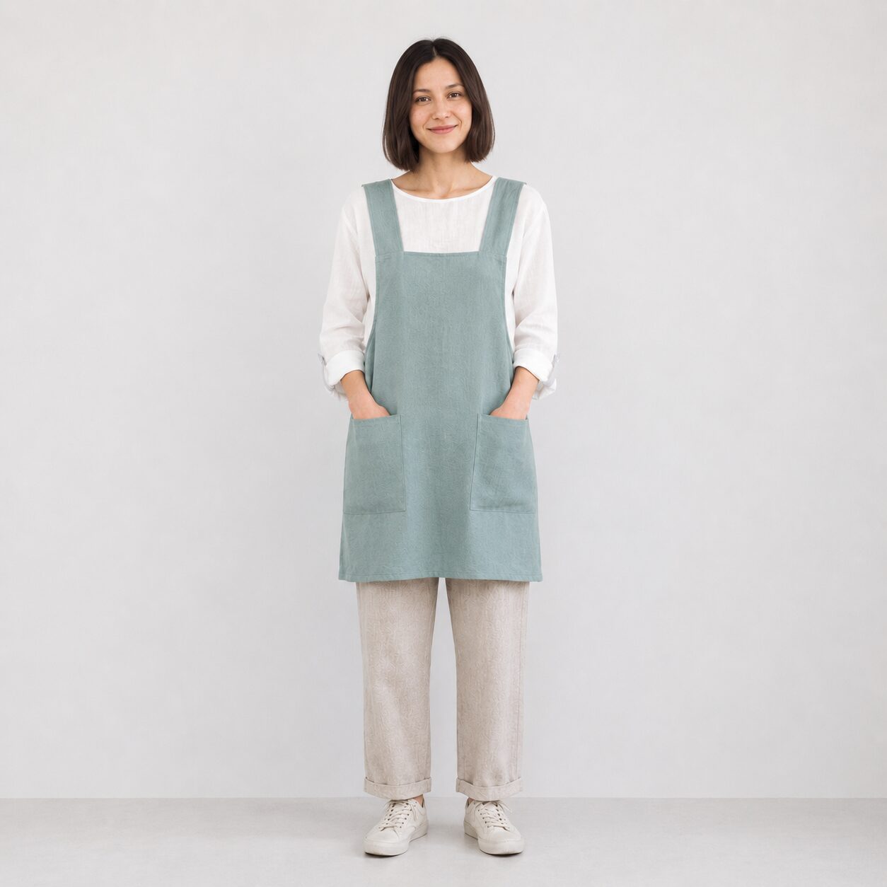 Cross Back Linen Apron Made in South Africa Sage green colour