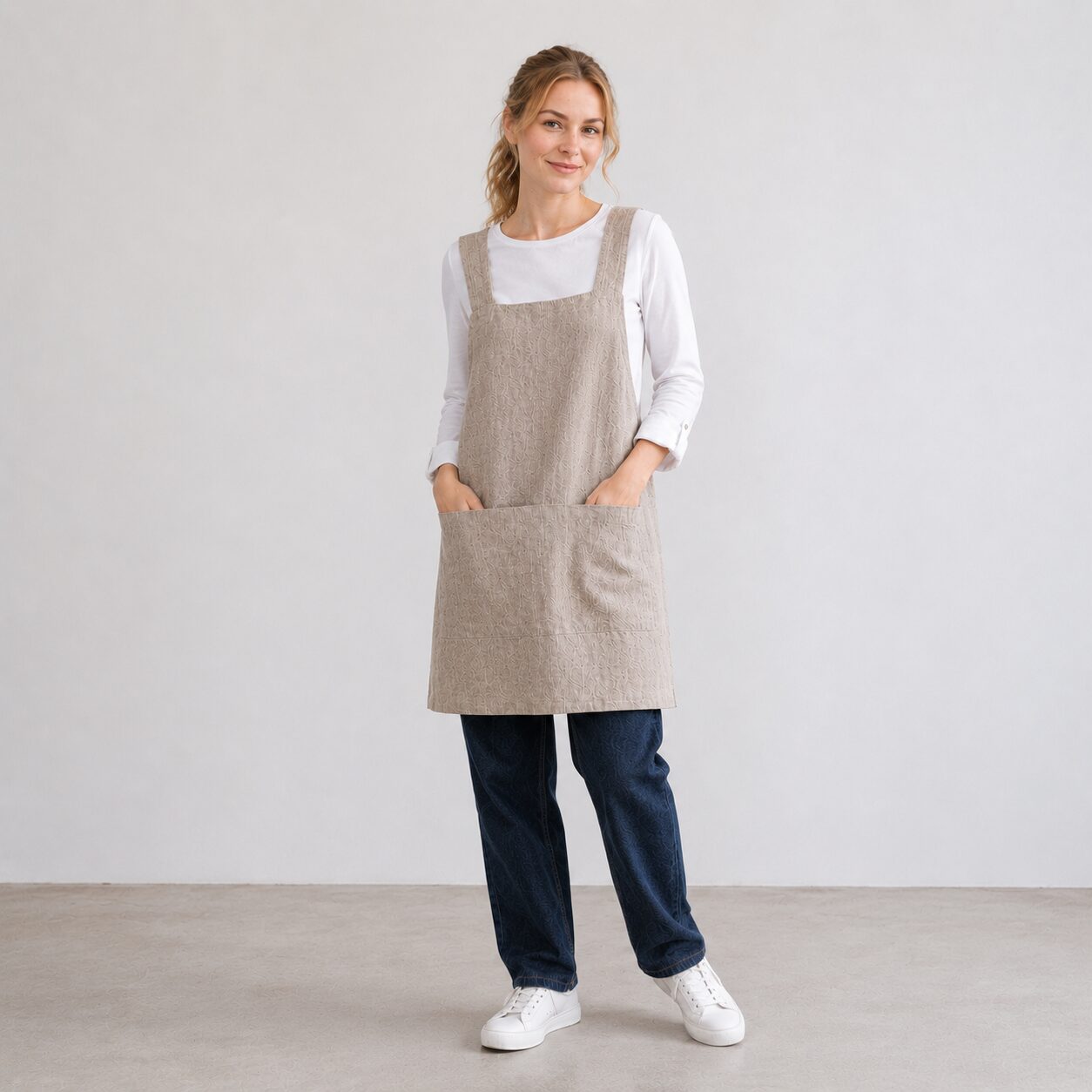 Cross Back Linen Apron Made in South Africa Oatmeal colour
