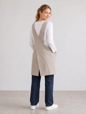 Cross Back Linen Apron Made in South Africa Oatmeal colour