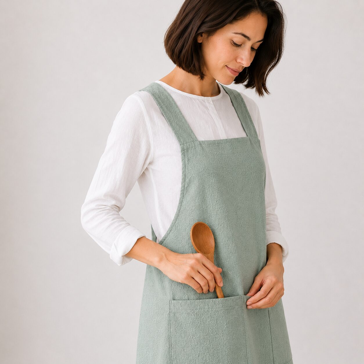Cross Back Linen Apron Made in South Africa Sage green colour