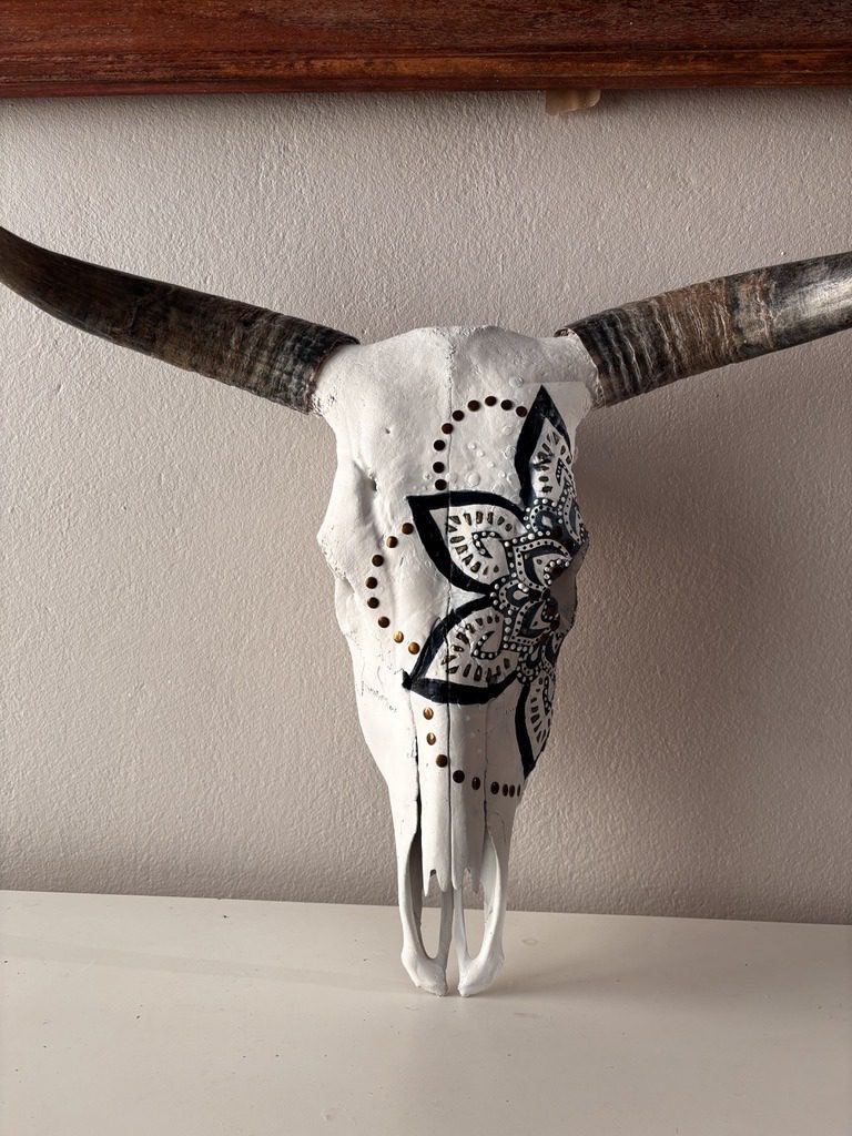 Hand-Painted Mandala Floral Nguni Cow Skull
