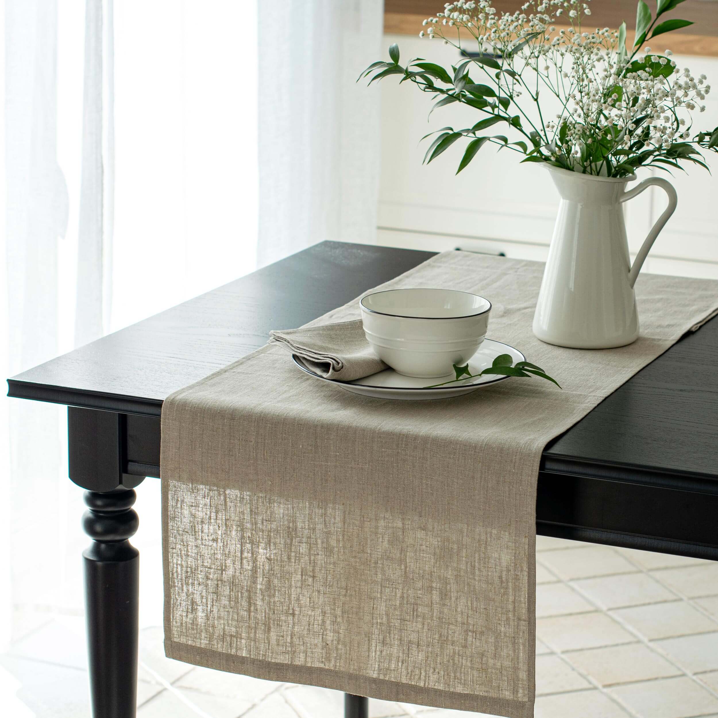 Neutral linen table runner made in South Africa