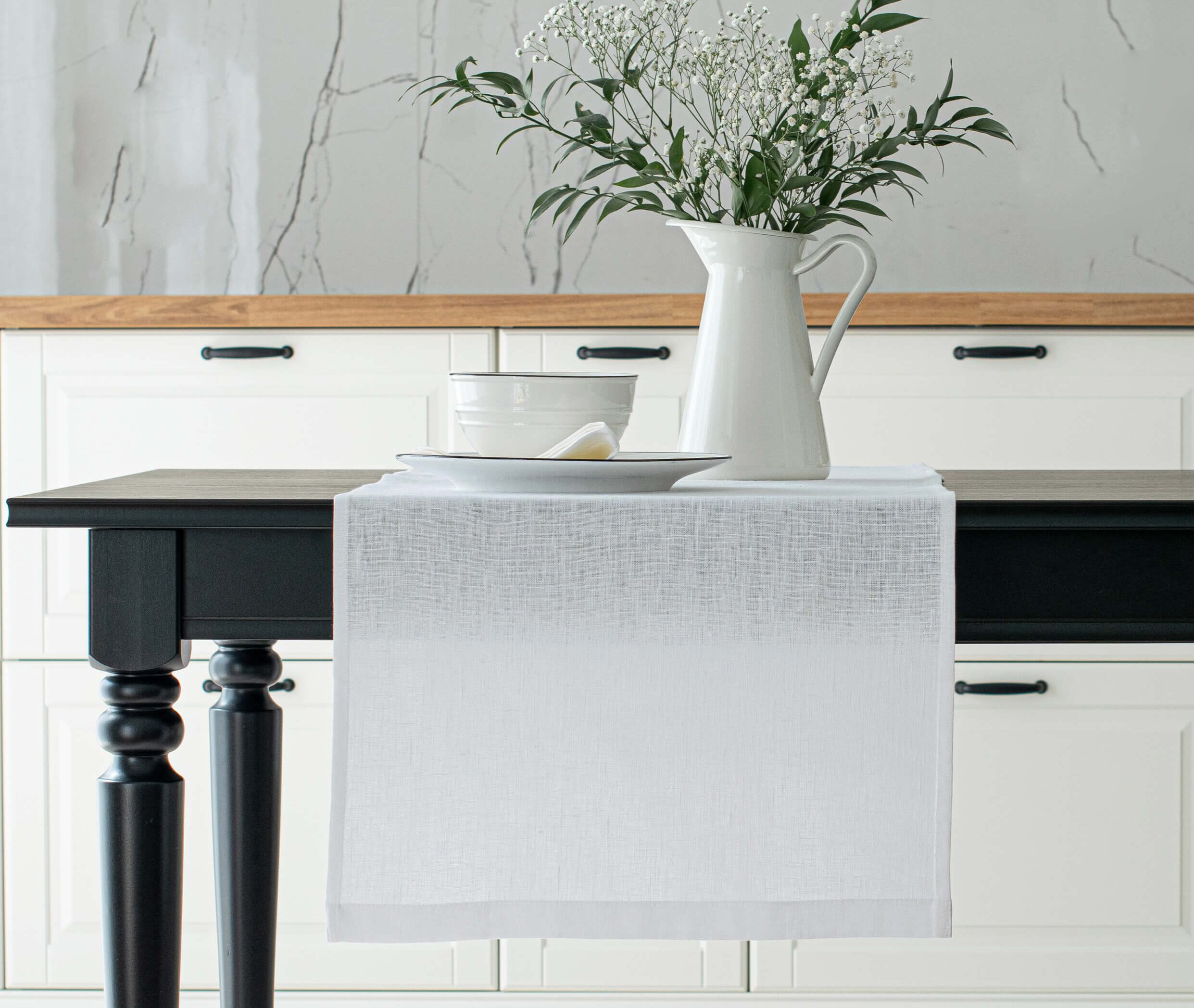 Neutral linen table runner made in South Africa