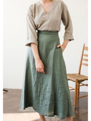 Linen Maxi Skirt with Side Tie