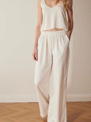 white linen elastic waist pull on pants made in South Africa