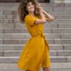 Linen sleeveless wrap dress