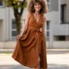 Linen sleeveless wrap dress