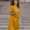 Linen sleeveless wrap dress
