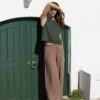Brown linen elastic waist pull on pants made in South Africa