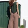 Brown linen elastic waist pull on pants made in South Africa