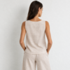 Square neck linen top with Wide Leg Pull on pants in Oatmeal Made In South Africa