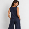 Square neck linen top with Navy wide leg elastic band pants in Made In South Africa