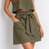 Square neck linen top with paper bag skirt mini in Olive Green Made In South Africa