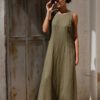 Linen Crew Neck Maxi Dress