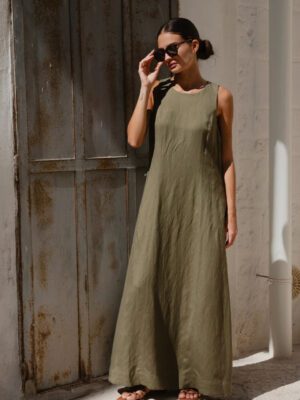 Linen Crew Neck Maxi Dress