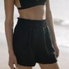 Linen Paper-bag Shorts With Elastic Waist Black