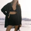 Linen Paper-bag Shorts With Elastic Waist Black