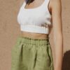 Linen Paper-bag Shorts With Elastic Waist green
