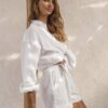 Linen Paper-bag Shorts With Elastic Waist White