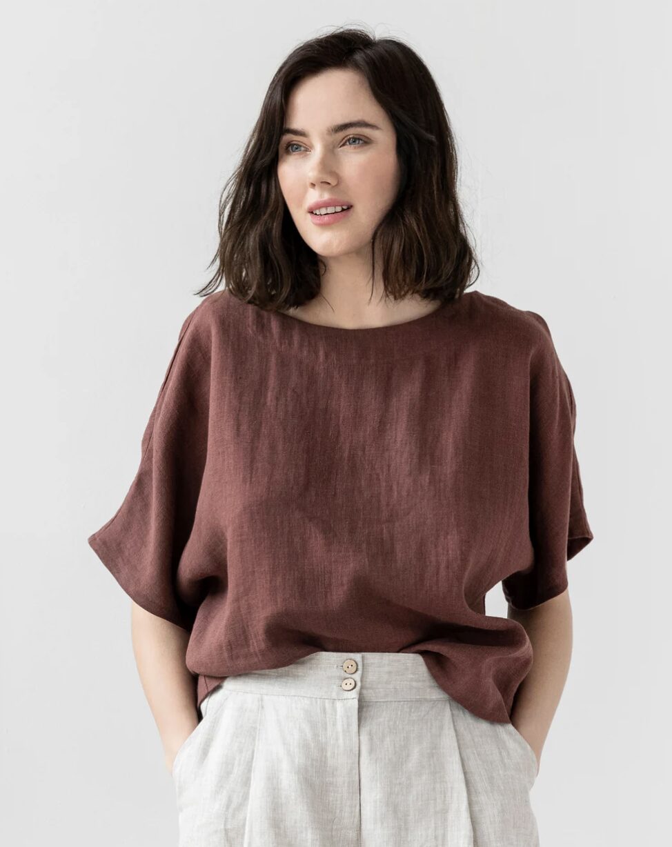 Linen Dolman Round Neck Top
