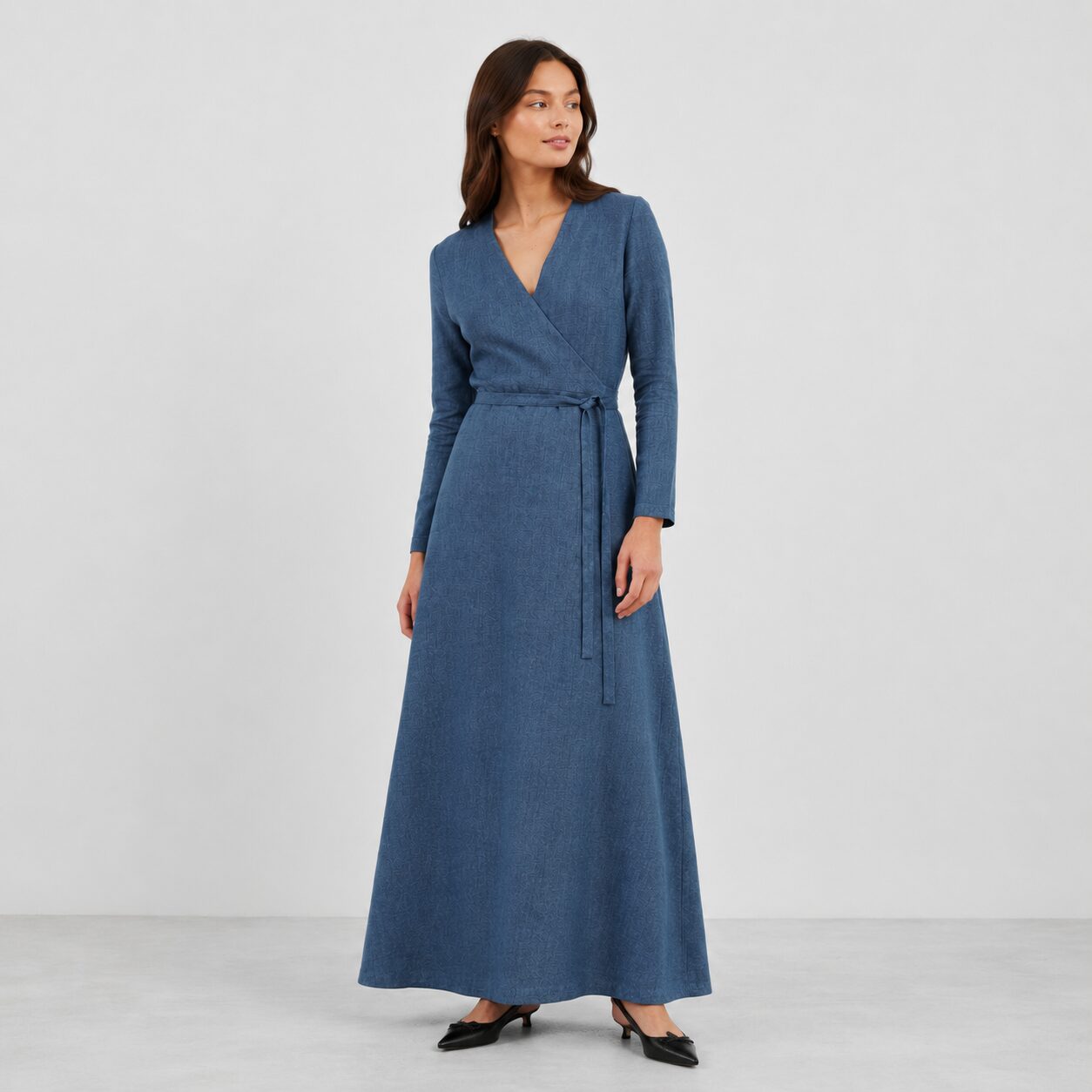 Linen Wrap dress blue long sleeve pockets South Africa