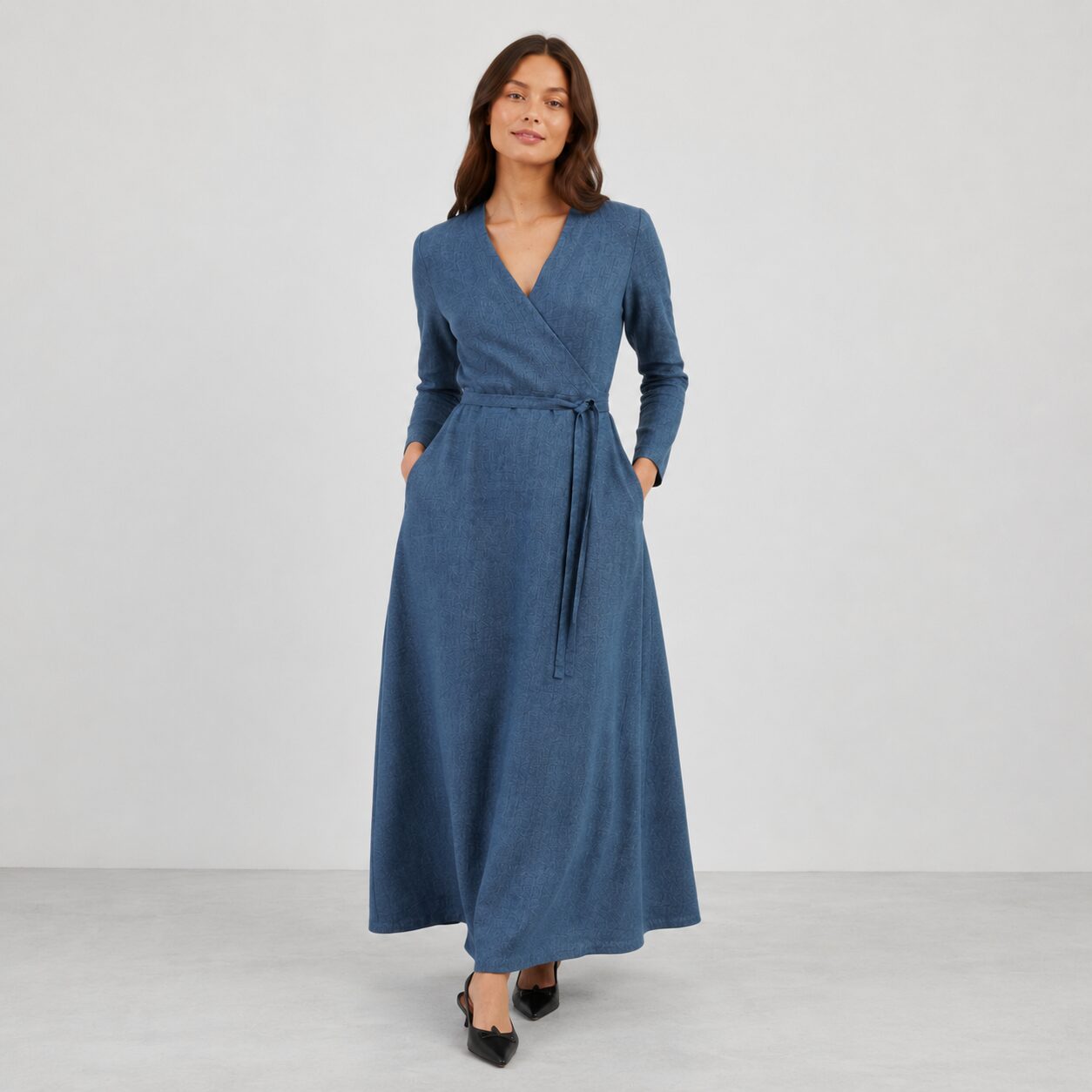 Linen Wrap dress blue long sleeve pockets South Africa