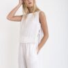 Linen Crew Neck Top with Side Ties white