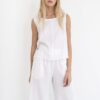 Linen Crew Neck Top with Side Ties white