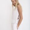 Linen Crew Neck Top with Side Ties white