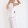 Linen Crew Neck Top with Side Ties white