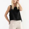 Linen Crew Neck Top with Side Ties black made in South Africa