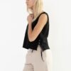 Linen Crew Neck Top with Side Ties black made in South Africa