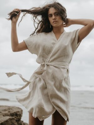 Linen Dolman Sleeve Loose Fit Wrap Dress Made in South Africa