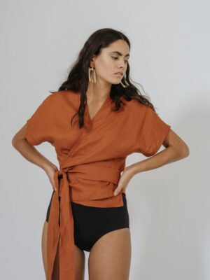 Linen Dolman Sleeve Wrap Top Made in South Africa