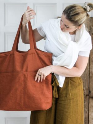Linen Double Layer Market Shopping Bag with front pockets Made in South Africa