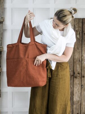 Linen Double Layer Market Shopping Bag with front pockets Made in South Africa