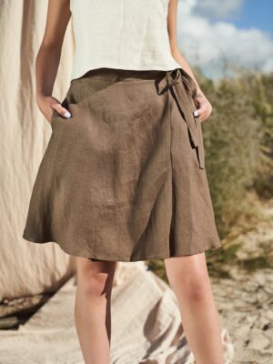 Linen mid lenth wrap skirt made in South Africa