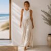 Convertible Pants to Jumpsuit Wrap Pants for all sizes and tall options in oatmeal linen made in South Africa
