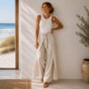 Convertible Pants to Jumpsuit Wrap Pants for all sizes and tall options in oatmeal linen made in South Africa