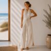 Convertible Pants to Jumpsuit Wrap Pants for all sizes and tall options in oatmeal linen made in South Africa