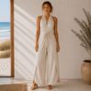 Convertible Pants to Jumpsuit Wrap Pants for all sizes and tall options in oatmeal linen made in South Africa