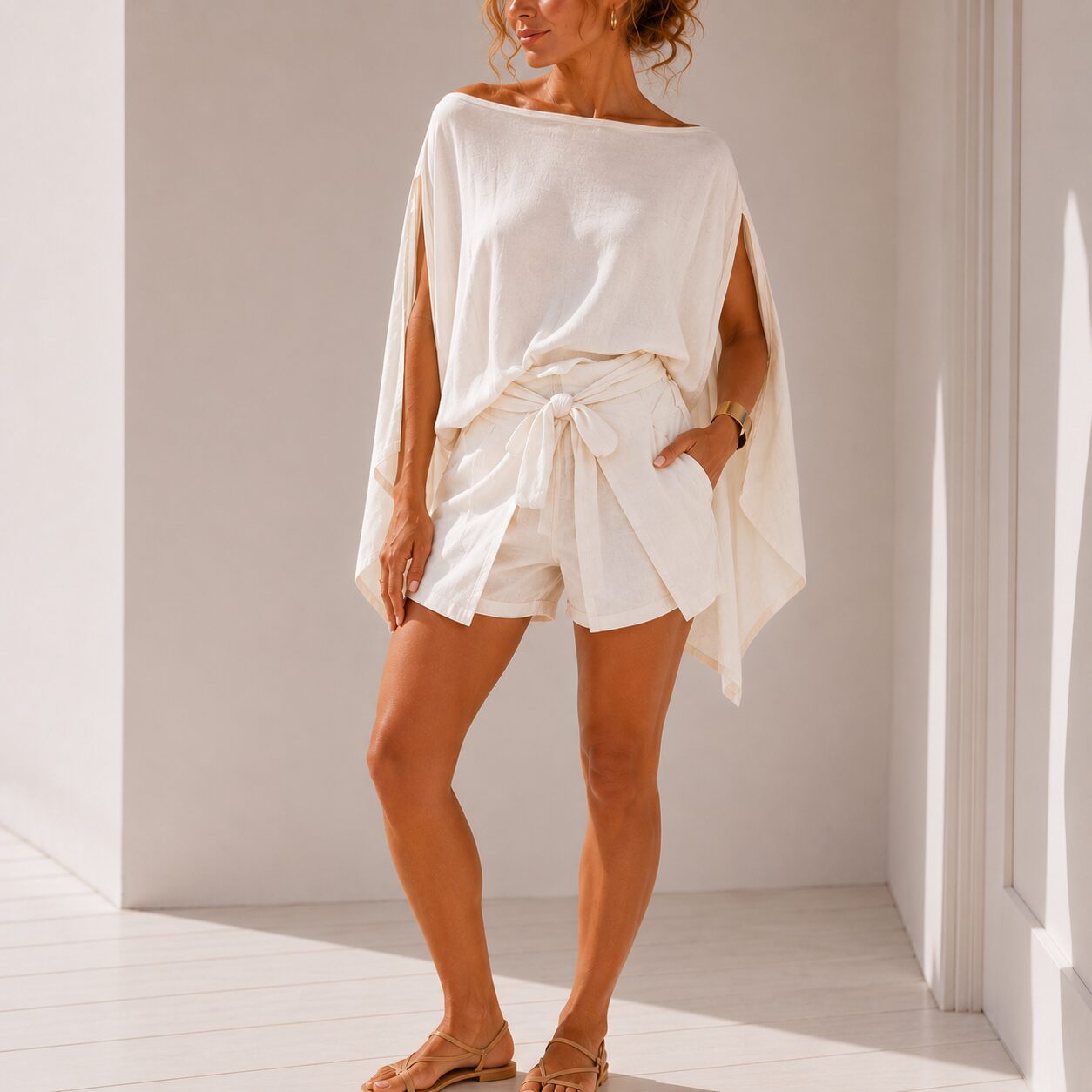 Multiway Linen cape top for all sizes and tall. Made in South africa loose fit. White