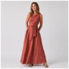 Front and back tie around maxi dress all sizes tall linen ginger brick colour
