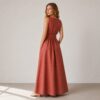 Front and back tie around maxi dress all sizes tall linen ginger brick colour