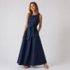 Front and back tie around maxi dress all sizes tall linen Navy blue
