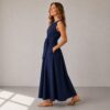 Front and back tie around maxi dress all sizes tall linen Navy blue